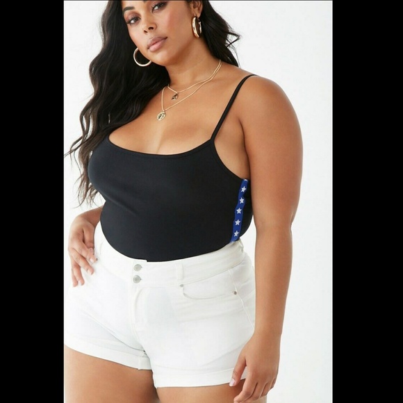 FOREVER 21 PLUS BLACK RED‎ BLUE STARS BODY SUIT - Picture 1 of 6